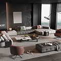 Minotti Sofa Coffee Table Combination Corner Sofa Leather Sofa Stone Coffee Table Large Flat Layer 3d model