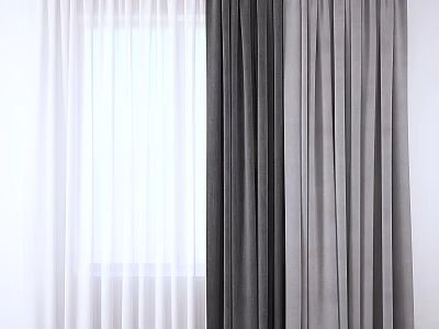 Elegant White Sheer And Gray Blackout Curtains For Window Decoration 3d model