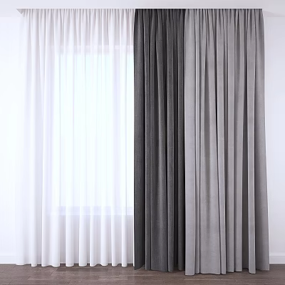 Elegant White Sheer And Gray Blackout Curtains For Window Decoration 3d model