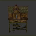 Rustic Wooden Elevated Cottage Featuring Green Roof And Small Windows On Stilts