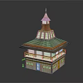 Traditional Classical Tower Architecture With Multi layered Structure And Golden Red Roof