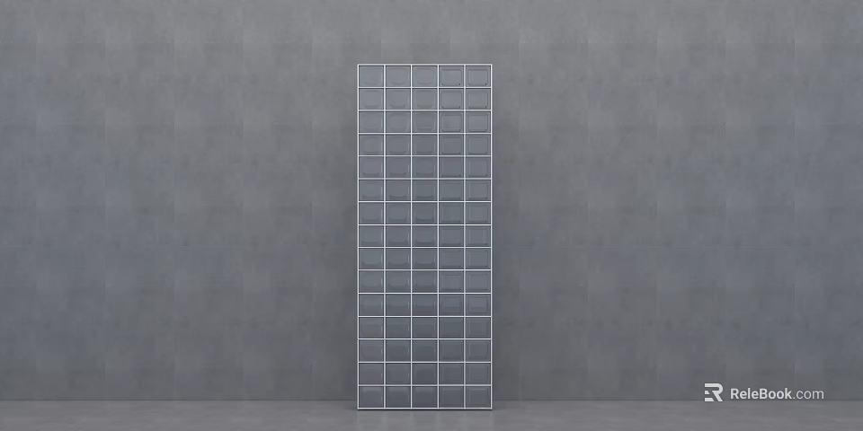 Gray Wall With Vertical Metal Grid Decorative Shelf in Modern Interior Design 3d model 