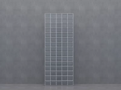 Gray Wall With Vertical Metal Grid Decorative Shelf in Modern Interior Design 3d model