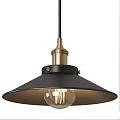 Industrial Style Pendant Light With Black Metal Shade Gold Accents And Clear Glass Bulb