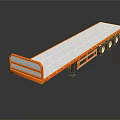 Orange Flatbed Trailer With White Platform And Multiple Wheels On Dark Background 3d model