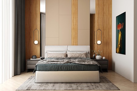 Modern background double bed 3d model