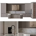 Elegant Modern Kitchen Interior Design With Light Gray Cabinets Marble Island Countertop 3d model