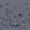 People Standing And Walking Scattered In Various Positions On Gray Background