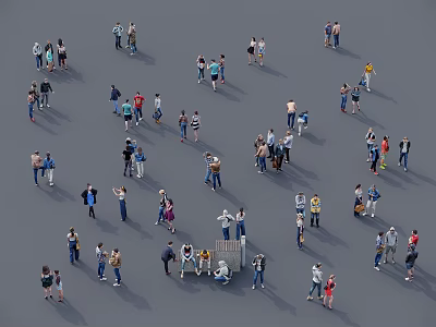 People Standing And Walking Scattered In Various Positions On Gray Background 3d model