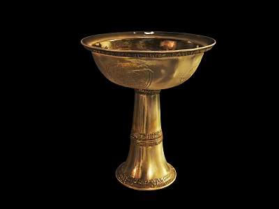 Golden Ornate Goblet With Intricate Carvings And Pedestal Base On Black Background 3d model