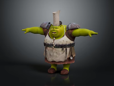Green Skinned Ogre Shrek In Armored Outfit With Leather Corset Arms Outstretched 3d model