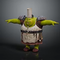 Green Skinned Ogre Shrek In Armored Outfit With Leather Corset Arms Outstretched