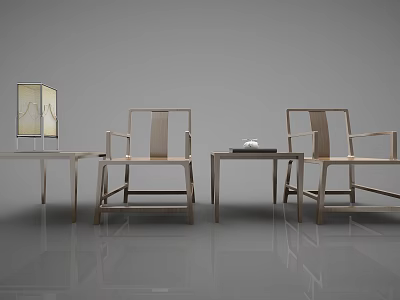 Modern Leisure Sofa Set With Wooden Frame Side Tables And Table Lamp 3d model