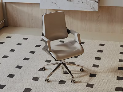 Light Gray Accent Chair With Armrests Metal Wheeled Base On Black Square Pattern Rug 3d model