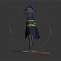 Wizard Character And Magic Fox Creature In Blue Cloak With Yellow Stripes And Pointed Hat