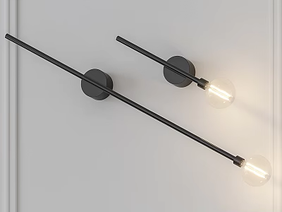 Modern Black Wall Lamps with Long Rods and Globe Bulbs on White Wall 3d model