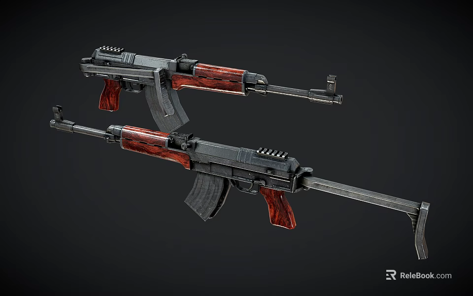 Modern Tactical Rifles With Red Wooden Grips Black Barrels And Detailed Structure 3d model 