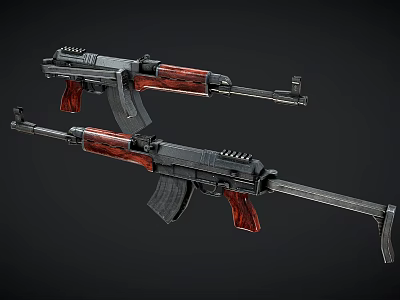 Modern Tactical Rifles With Red Wooden Grips Black Barrels And Detailed Structure 3d model