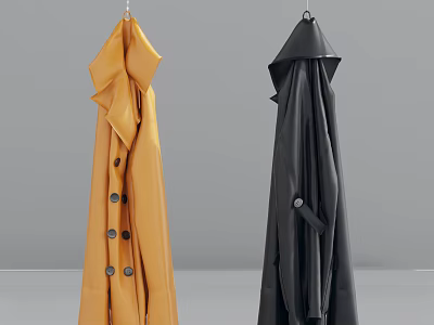 Stylish Yellow and Black Trench Coats Hanging with Classic Button Details 3d model