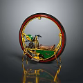 Vintage Motorcycle Featuring Large Red Black Wheel And Green Gold Body Design