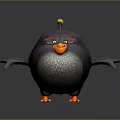 Animated Flying Animal Bird With Purple Body Yellow Crest Red Eyebrows Angry Expression Spread Wings