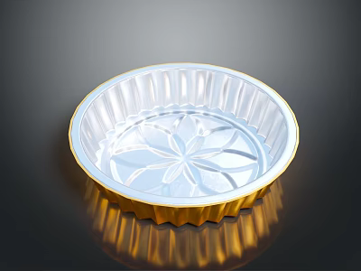 Elegant Golden Rimmed Transparent Aluminum Foil Tray With Decorative Patterned Reflective Surface Design 3d model