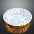 Elegant Golden Rimmed Transparent Aluminum Foil Tray With Decorative Patterned Reflective Surface Design