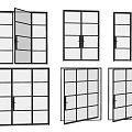 Modern Glass Doors With Black Frames For Interior Space Design 3d model