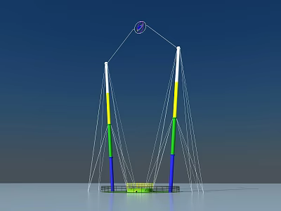 Colorful Twin Pole Playground Equipment With Circular Ring Top And Platform Base 3d model