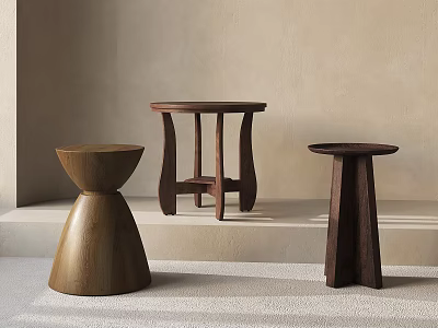 Modern Wooden Side Tables With Unique Shapes For Minimalist Interior Design 3d model