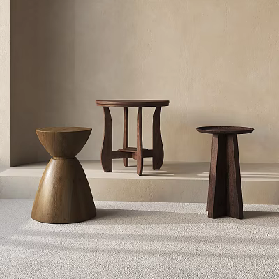 Modern Wooden Side Tables With Unique Shapes For Minimalist Interior Design 3d model