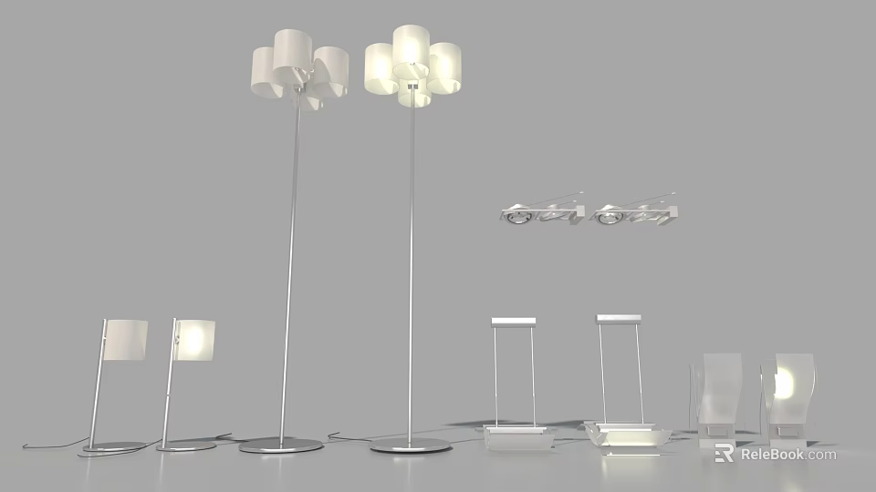 Modern Floor Lamps With Contemporary Designs Metal Stands And White Lampshades 3d model 