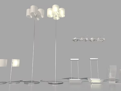 Modern Floor Lamps With Contemporary Designs Metal Stands And White Lampshades 3d model