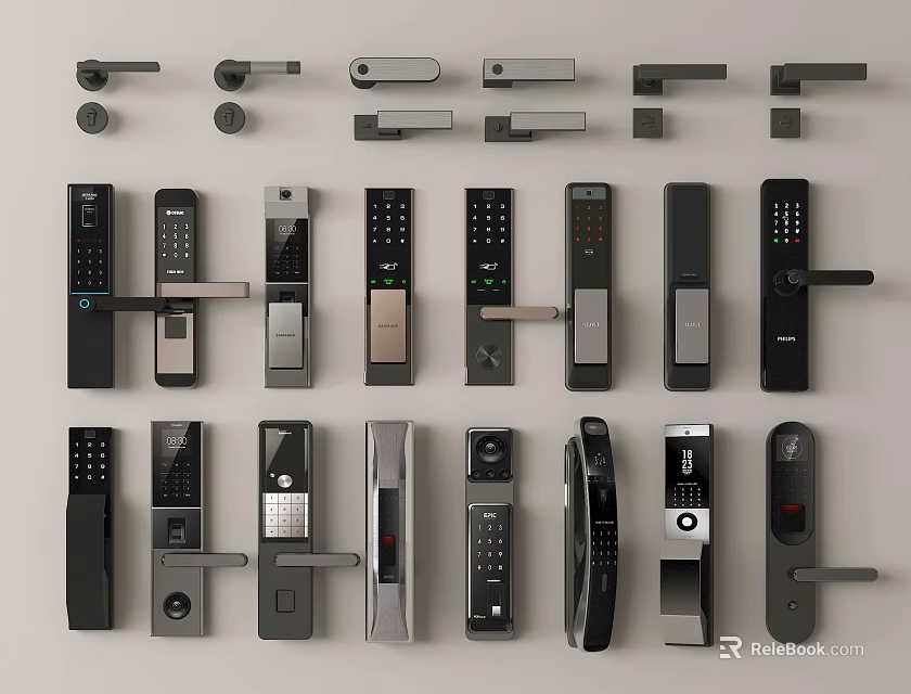 Various Modern Door Locks With Keypad Fingerprint And Handle Designs 3d model 