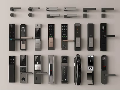 Various Modern Door Locks With Keypad Fingerprint And Handle Designs 3d model