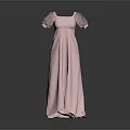 Pink Long Evening Dress With Square Neckline And Puff Sleeves Design