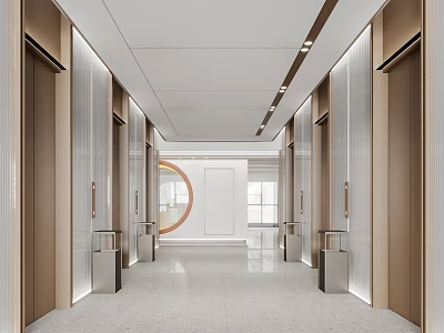 Elegant Modern Elevator Lobby With Sleek Elevators And Decorative Details 3d model