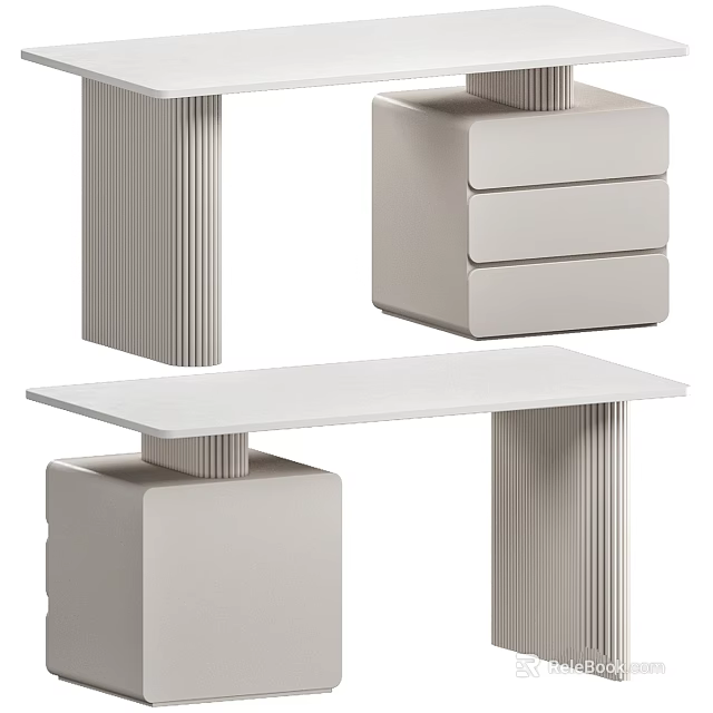 Sleek Modern Table And Chair Set With White Top Fluted Columns And Multiple Drawers 3d model 