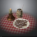 Christmas Table With Lit Candle Christmas Mug And Star Cookies On Red Checkered Cloth