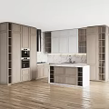 Modern Kitchen Interior With White And Wooden Cabinets Marble Countertop And Island