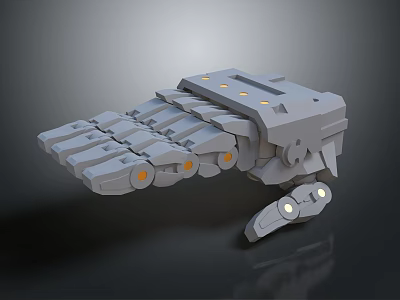 Sci Fi Robotic Arm 3D Model Design With Gray Structure Orange Accents And Glowing Lights 3d model