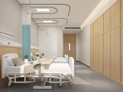 Modern Hospital Outpatient Ward With Beds And Cabinets 3d model