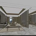 Modern Living Dining Room Interior With Wooden Sofa Coffee Table And Chandelier