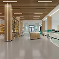 Modern Service Hall Interior With Spacious Space Green White Walls Service Counter And Wall Icons