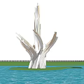 Modern Branch Shaped Spiritual Fortress Sculpture White Gold By Lake With Green Trees Blue Sky