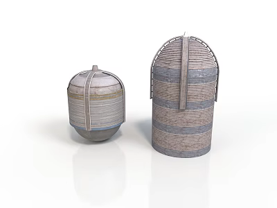 Woven Storage Containers in Large and Small Sizes With Striped Design and Bundled Straps 3d model