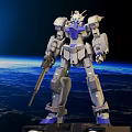 White And Purple Mecha Robot With Gun Standing Over Earth In Space