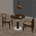 Modern Round Negotiation Table And Chairs With Woven Seats And Pendant Light