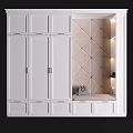 White Integrated Shoe Cabinet With Interior Shelves Decorative Plant And Seating Bench
