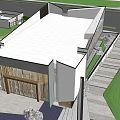 Modern Sales Office Building With Glass Facade White Walls Wooden Elements And Lawn Area